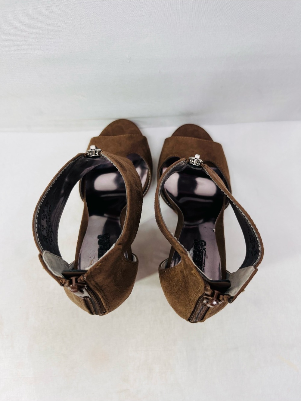 Carlos by Carlos Santana Brown Suede Peep-Toe Zip Heels - Picture 4 of 6